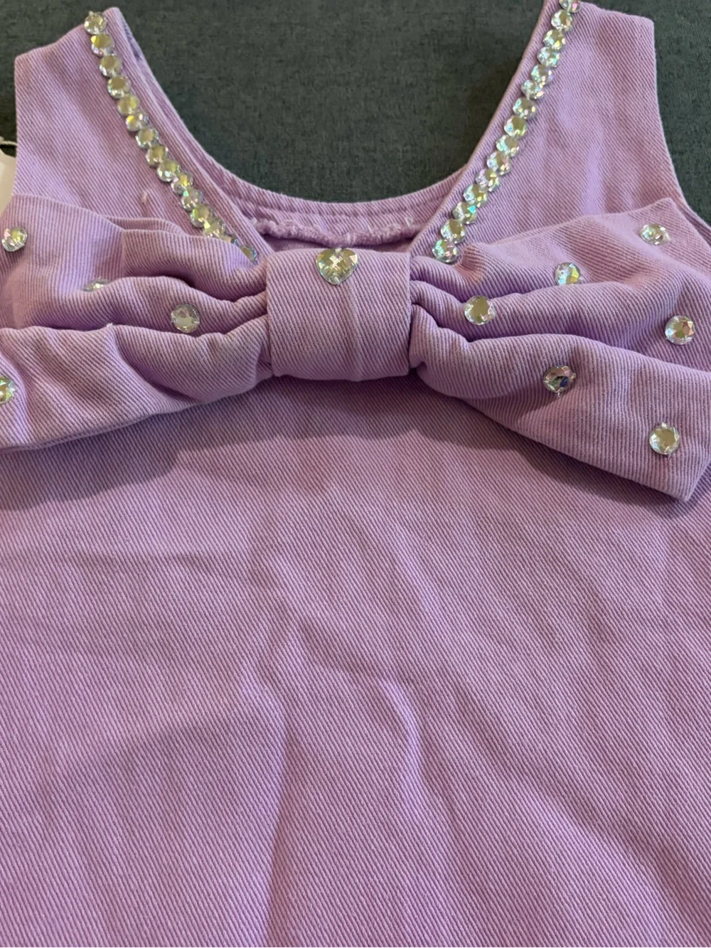 NWT Lola and the Boys Lavender Crystal Heart Denim Bow Dress